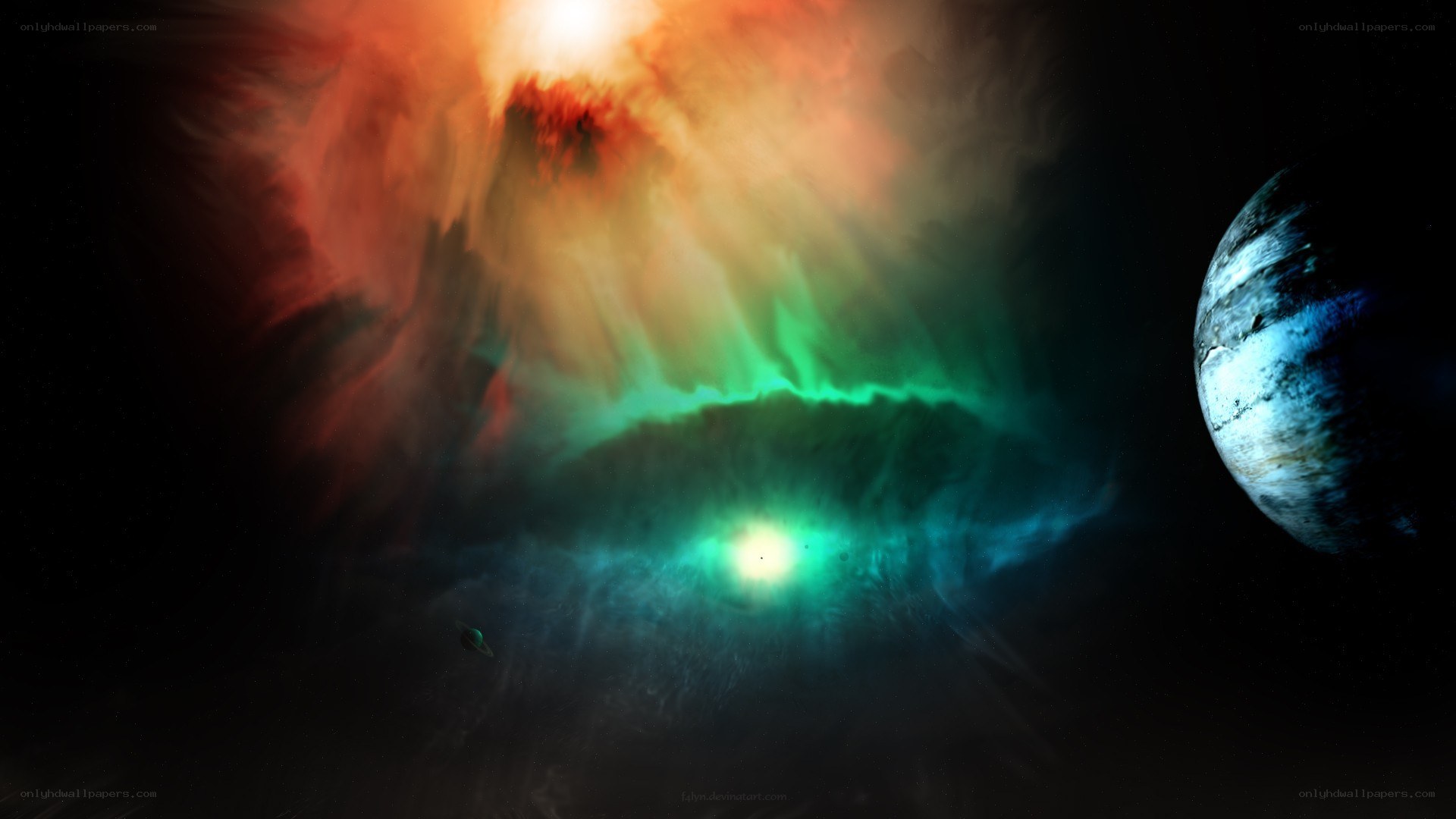 Cosmic Nebula and Planets