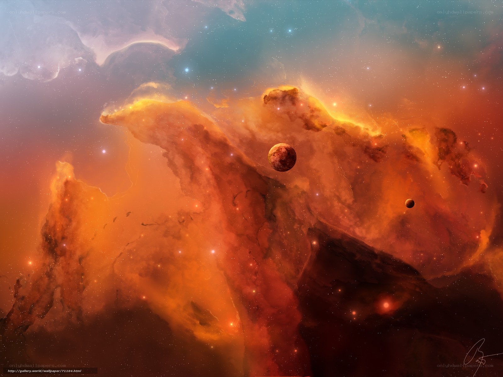 Cosmic Nebula and Planets