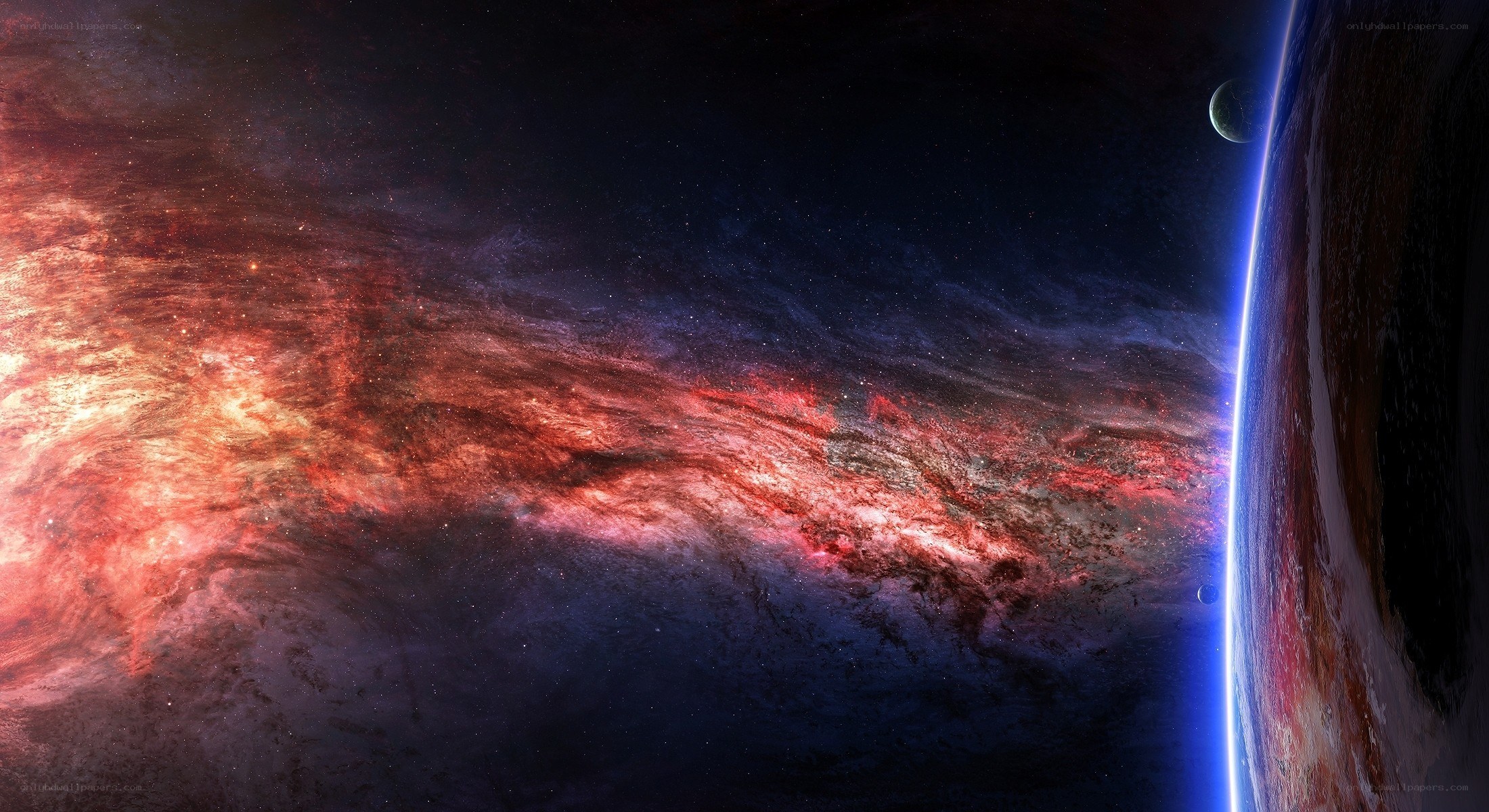 Cosmic nebula and planets