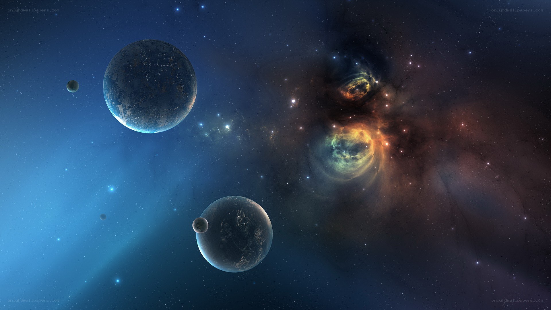 Cosmic Nebula and Planets