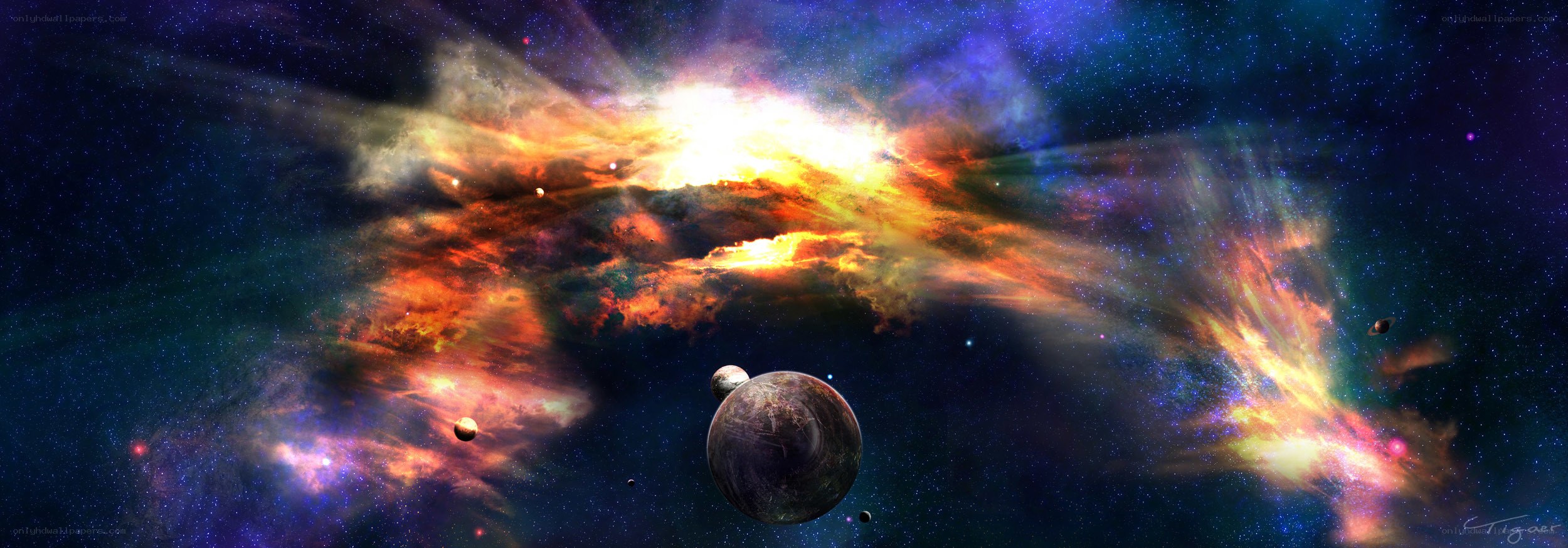 Cosmic Nebula and Planets