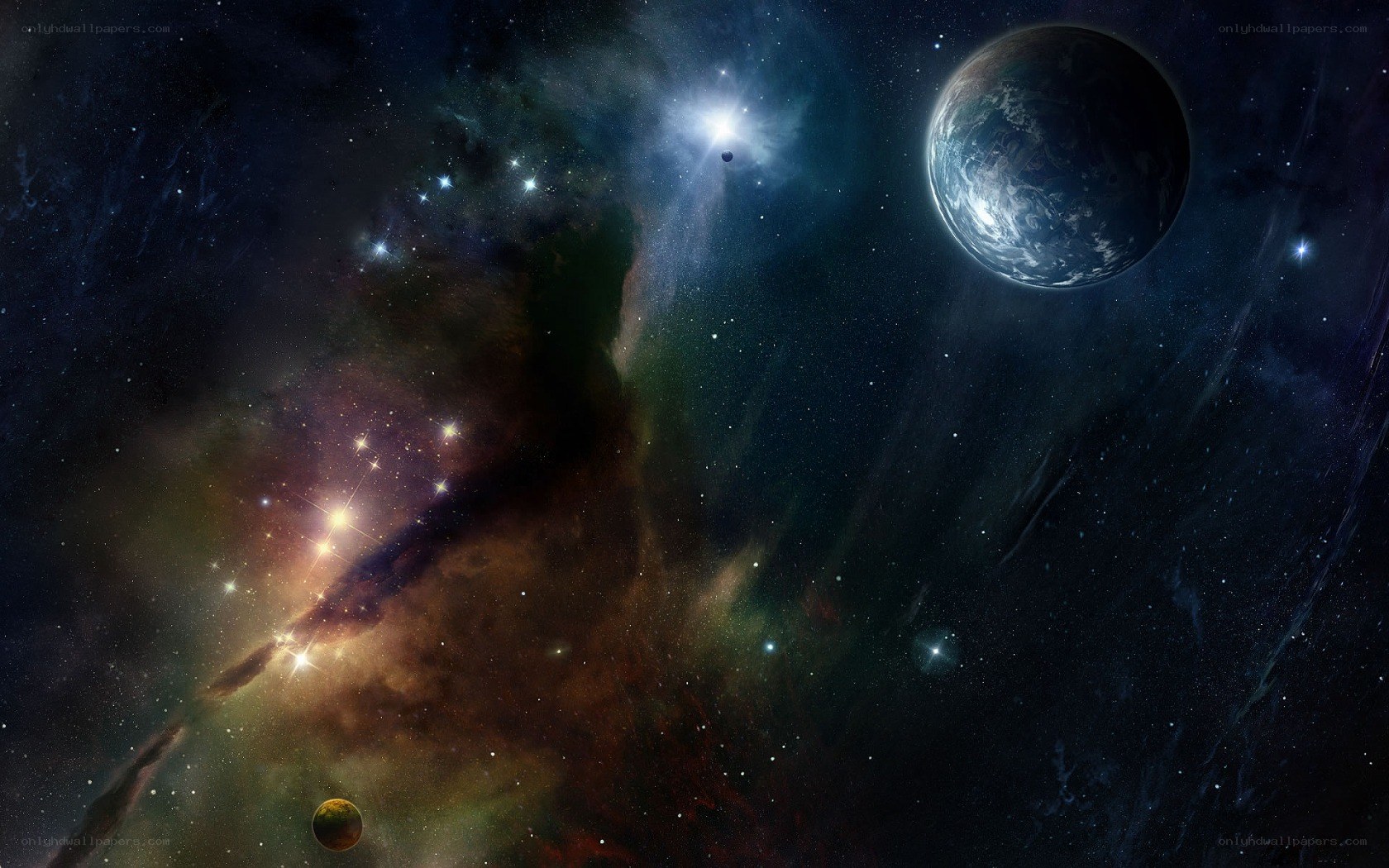 Cosmic Nebula and Planets