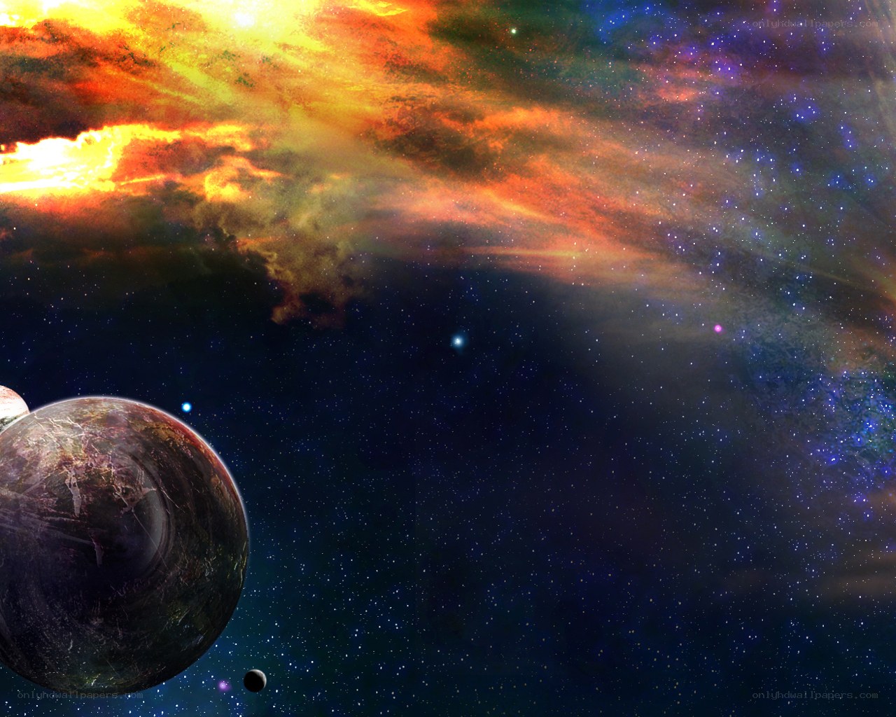 Cosmic Nebula and Planets
