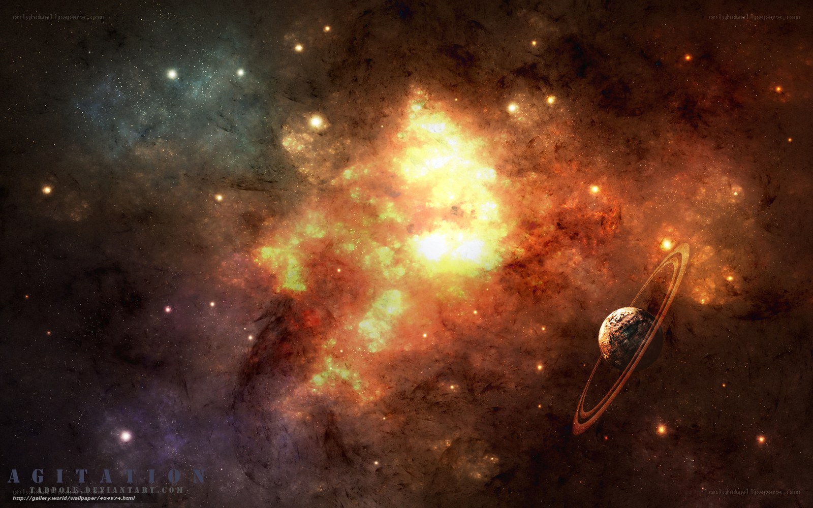Cosmic Nebula and Ringed Planet
