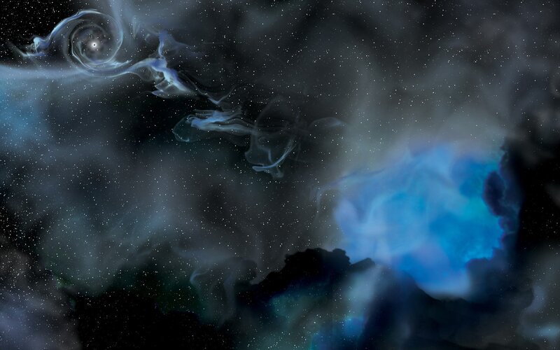Cosmic Nebula and Stars — Blue, Dramatic, Night, Digital Art, Gas Clouds