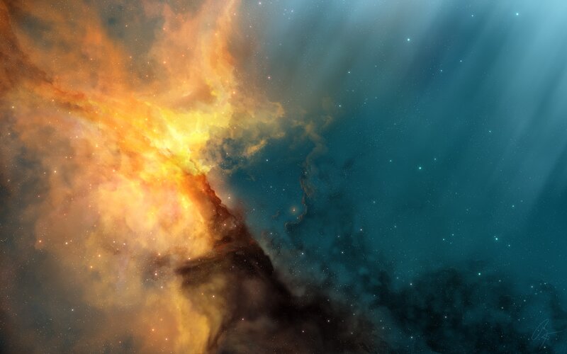 Cosmic Nebula and Stars — Orange, Dramatic