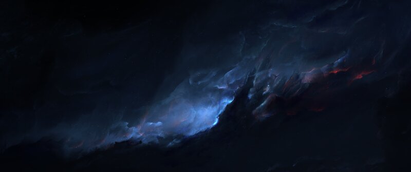 Cosmic Nebula — Blue, Dramatic, Night, Digital Art
