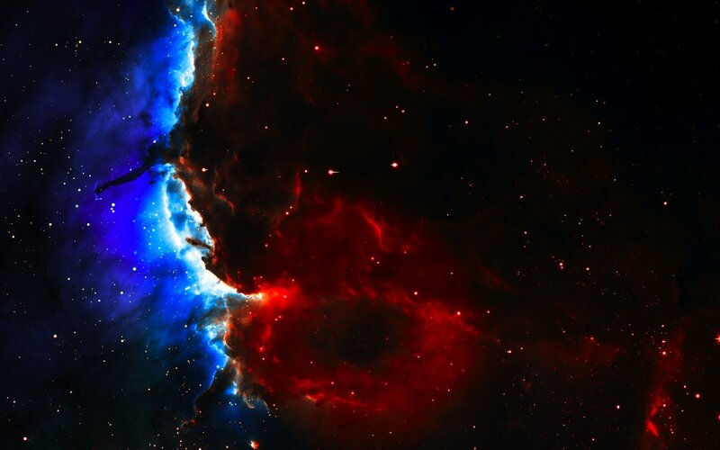 Cosmic Nebula in Blue and Red