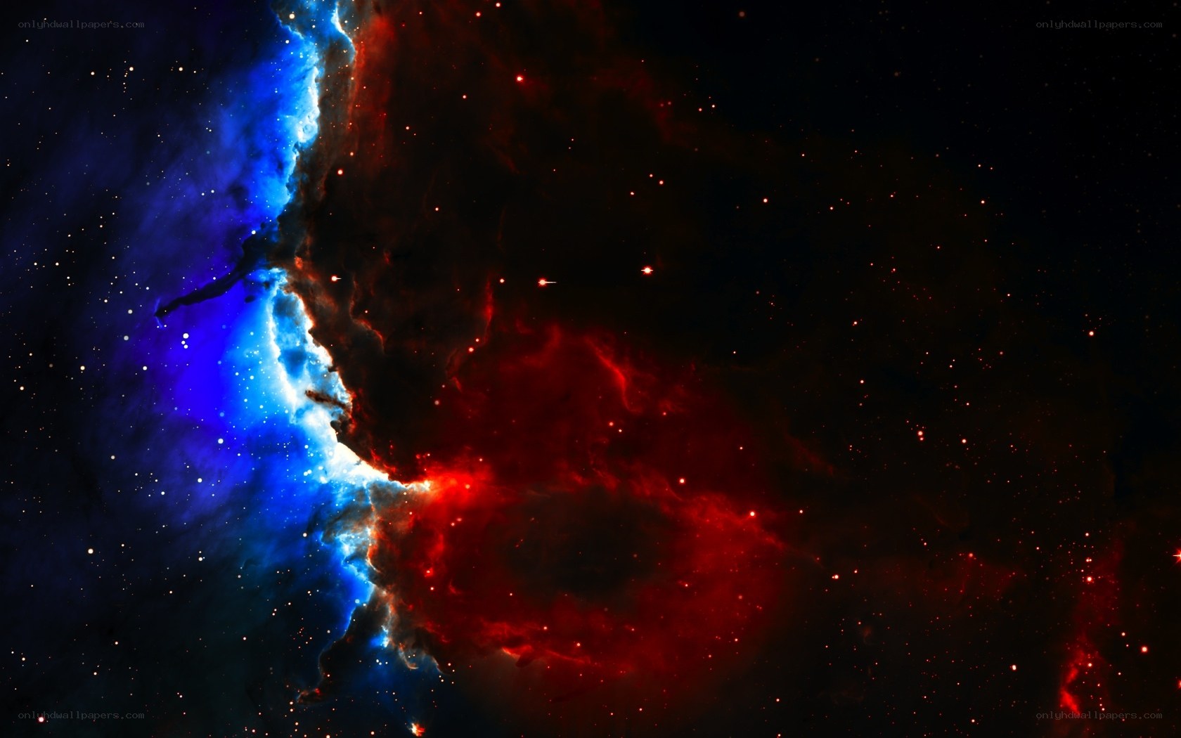 Cosmic Nebula in Blue and Red