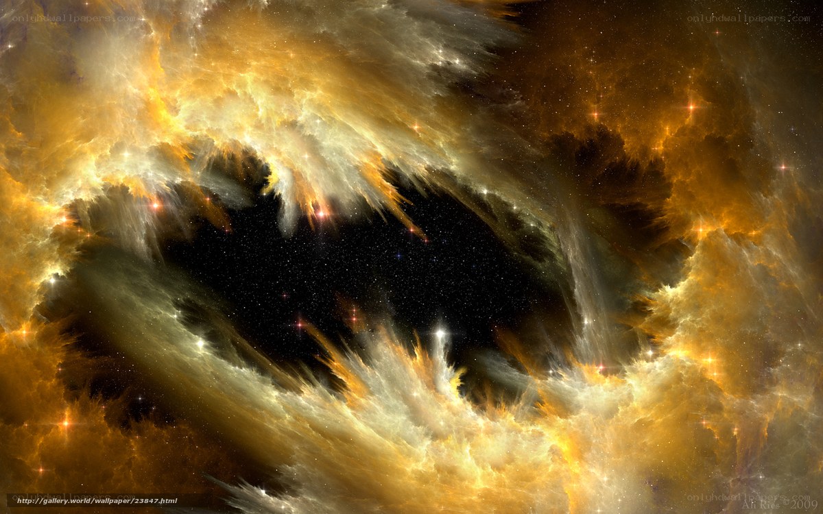 Cosmic Nebula in Golden Hues