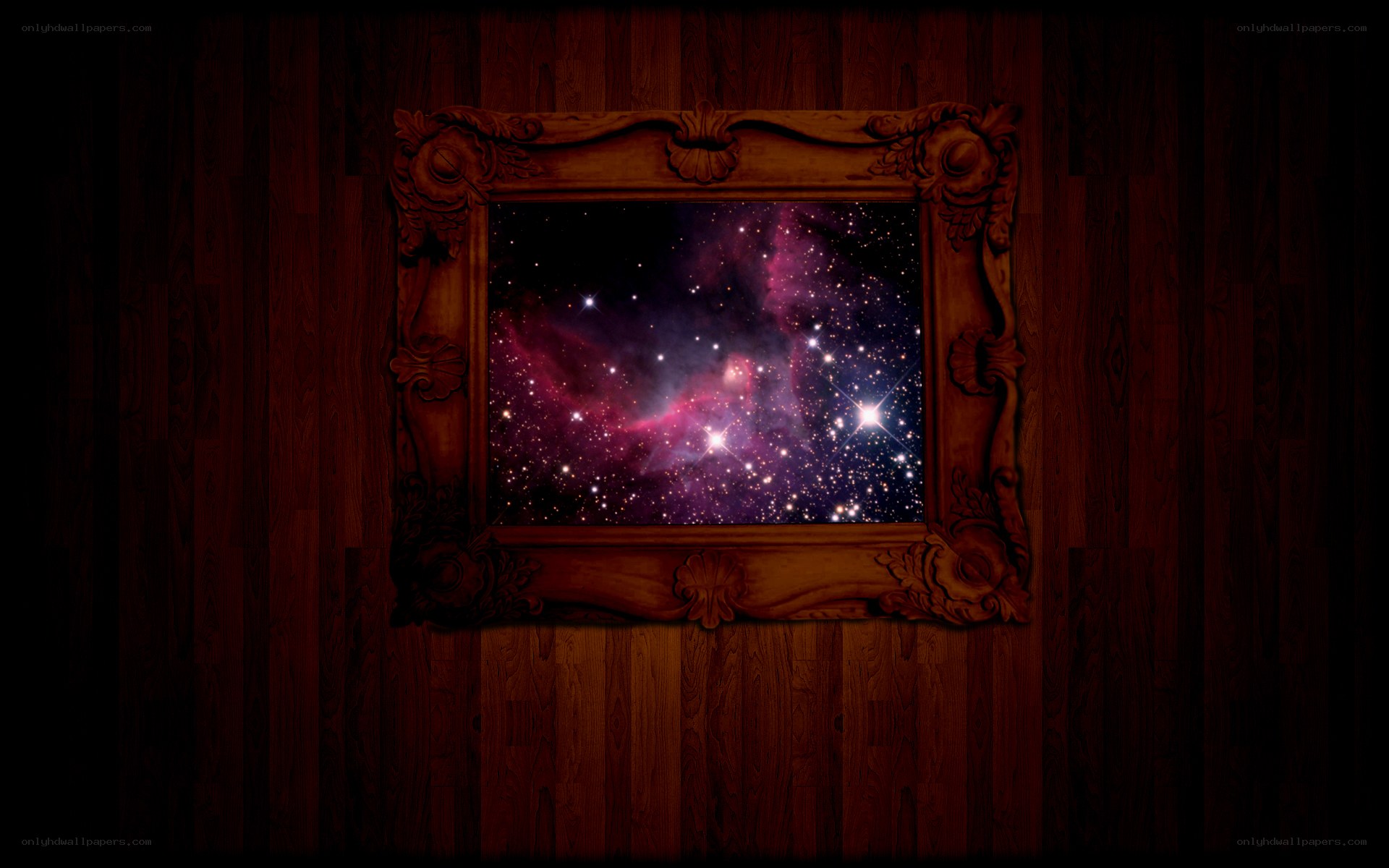Cosmic nebula in ornate frame