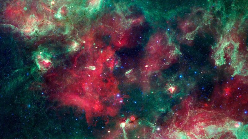 Cosmic Nebula in Red and Green
