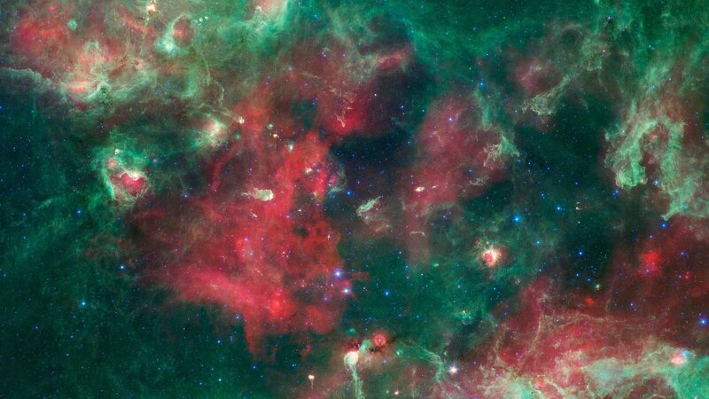 Cosmic nebula in red and green