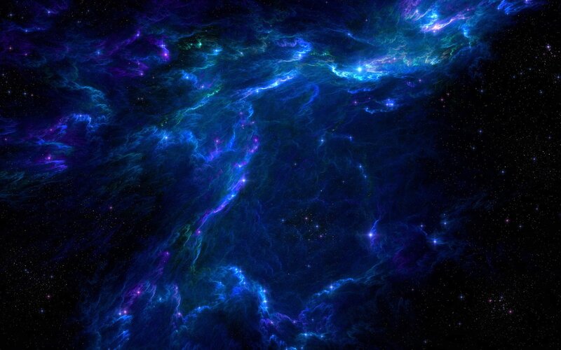 Cosmic Nebula in Space — Blue, Dramatic, Night, Digital Art, Stars, Gas Clouds, Purple
