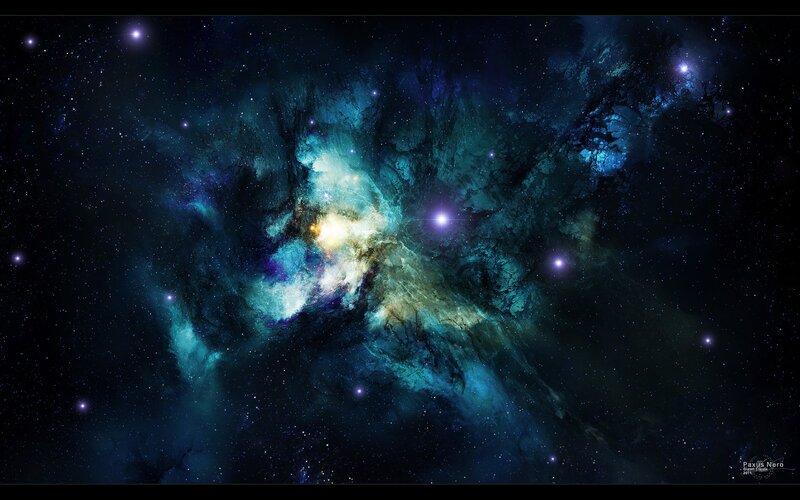 Cosmic Nebula in Space — Blue, Dramatic, Night, Digital Art, Stars, Gas Clouds