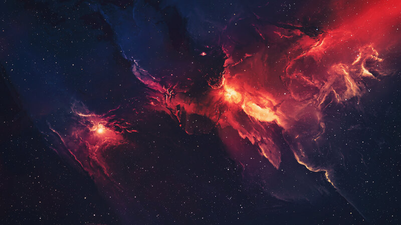 Cosmic Nebula in Space — Red