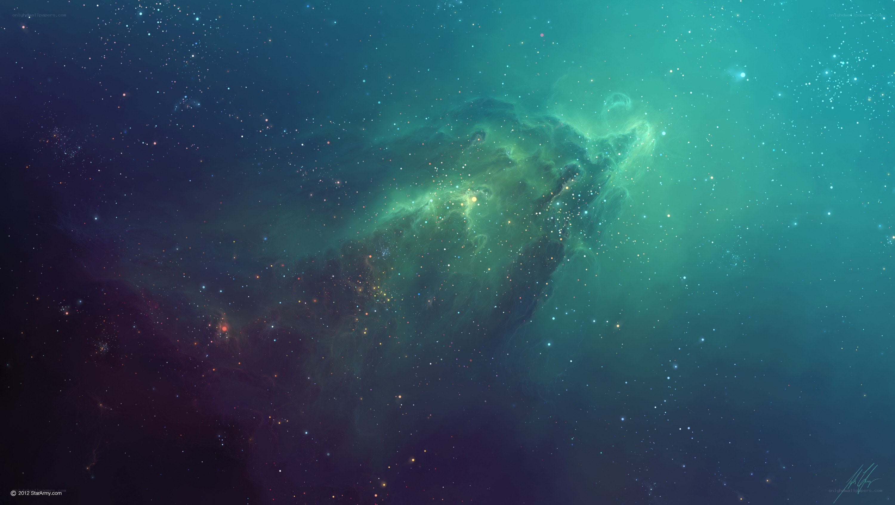 cosmic nebula in teal and purple