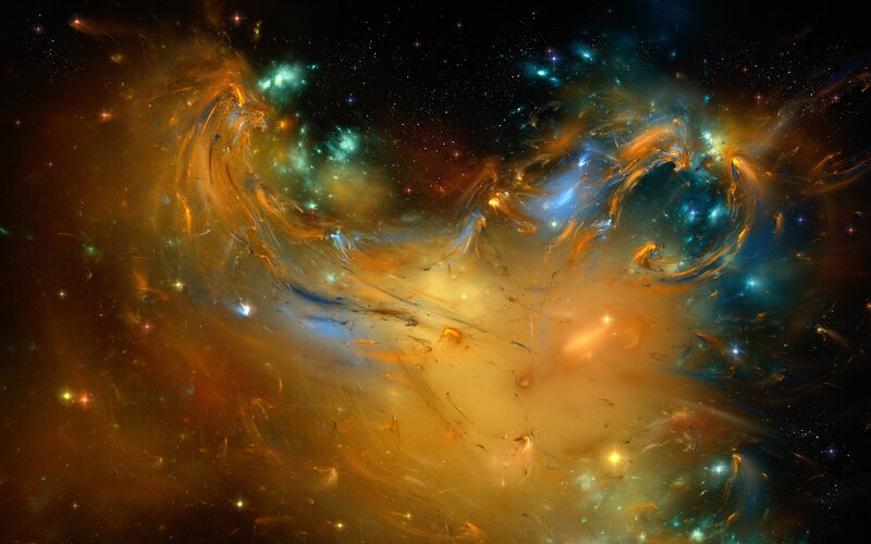 Cosmic Nebula — Orange, Dramatic, Digital Art, Stars, Gas Clouds, Space