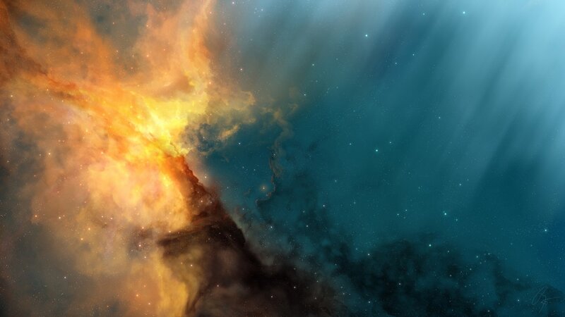 Cosmic Nebula — Orange, Dramatic, Digital Art, Stars