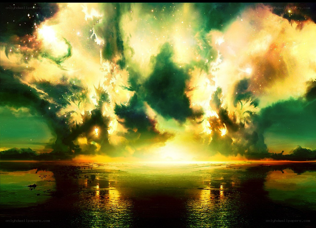 Cosmic Nebula Over Water
