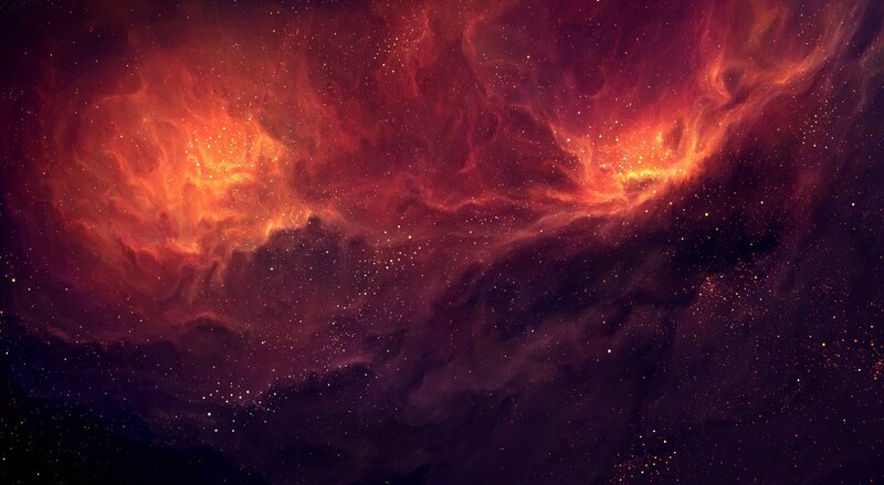 Cosmic Nebula — Red, Dramatic, Night, Digital Art