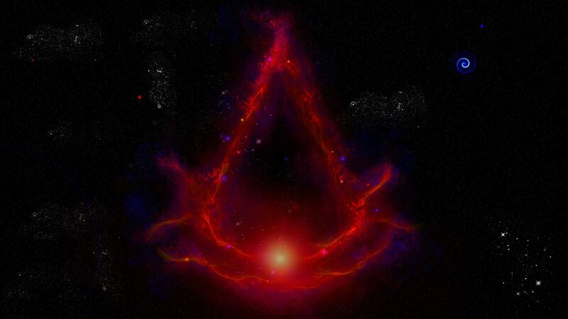 Cosmic nebula with Assassin's Creed symbol