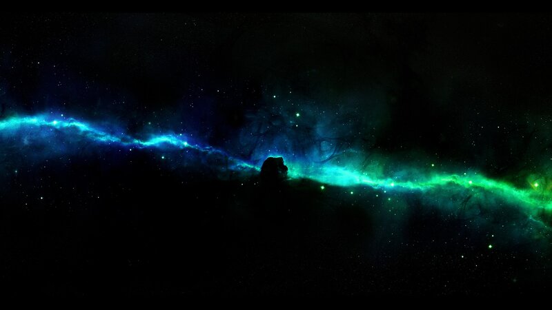 cosmic nebula with blue and green hues