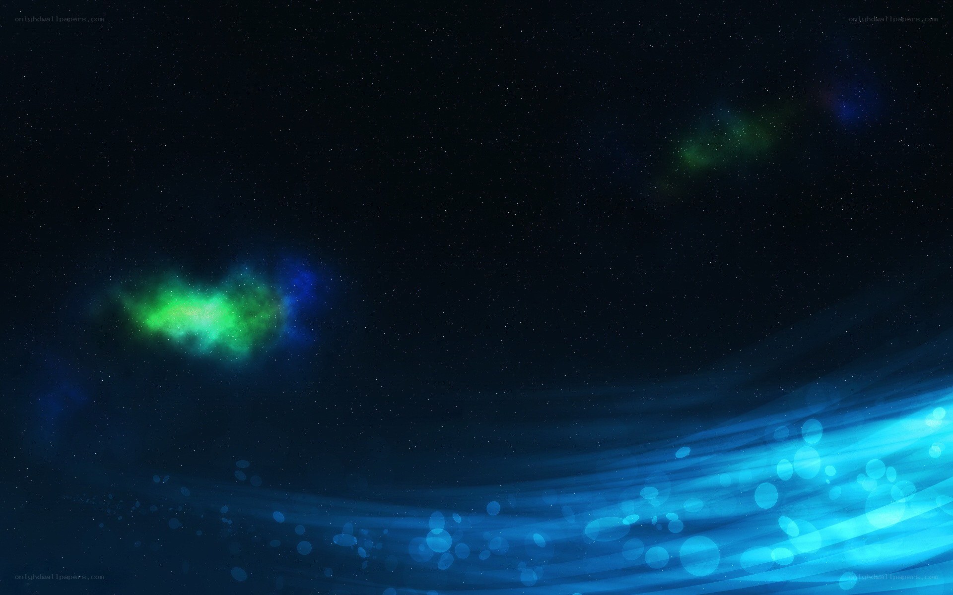 Cosmic nebula with blue light waves