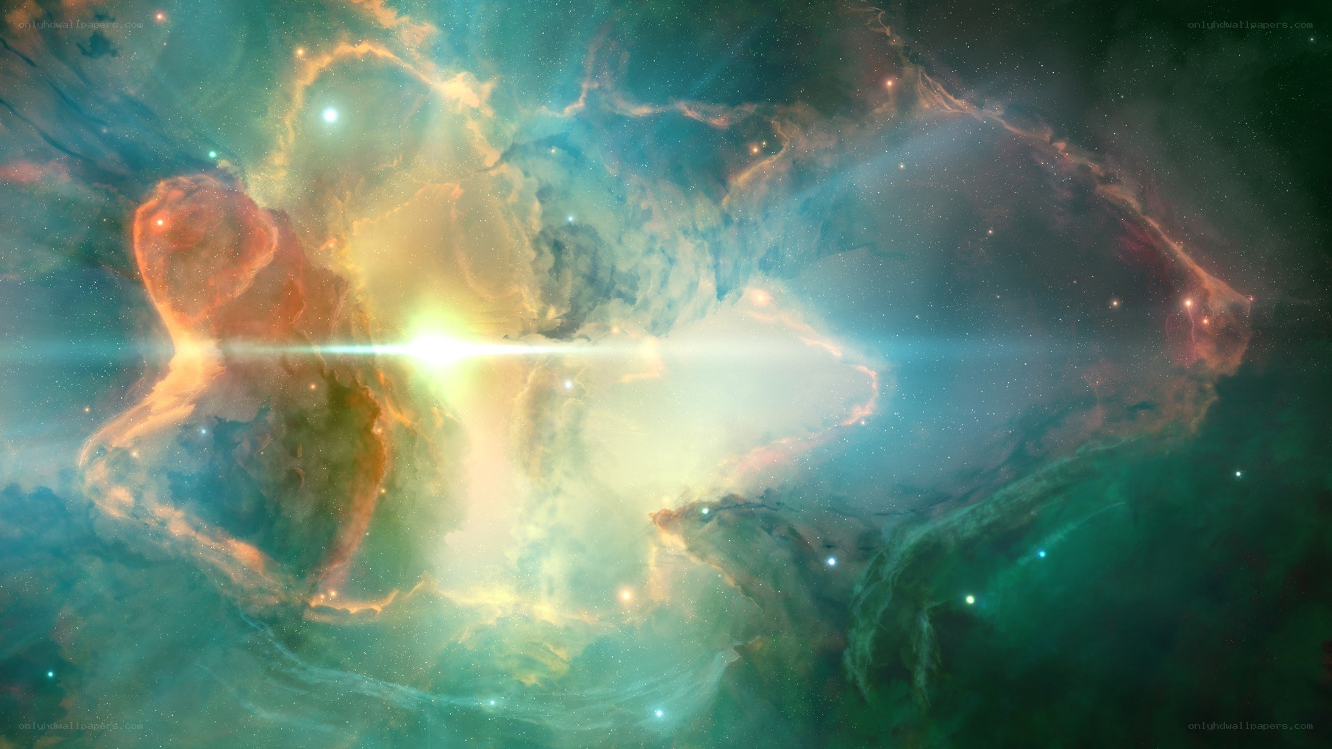 Cosmic nebula with bright star