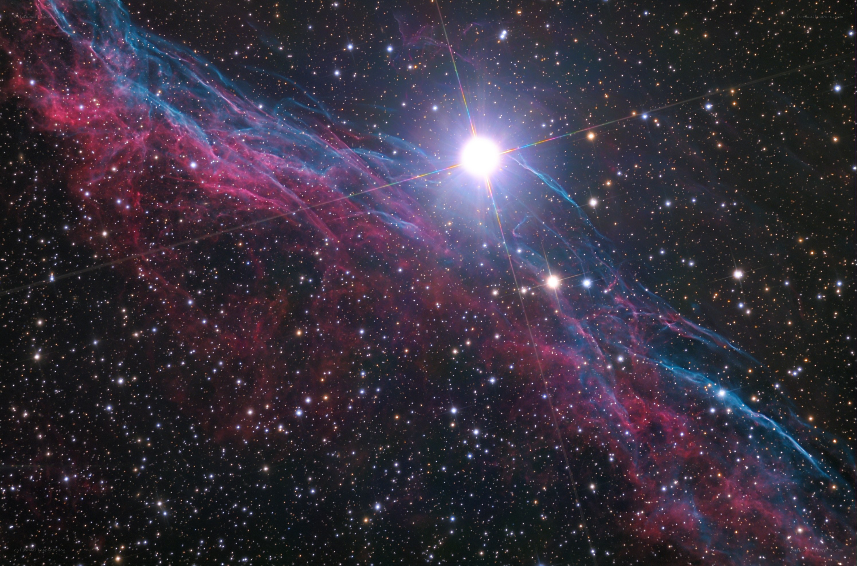 Cosmic nebula with bright star