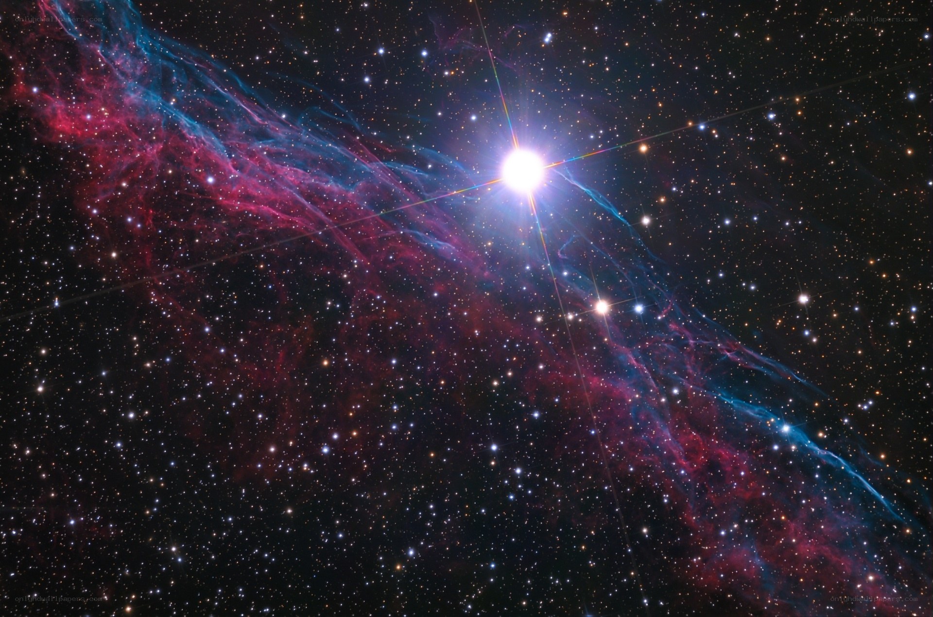 Cosmic nebula with bright star