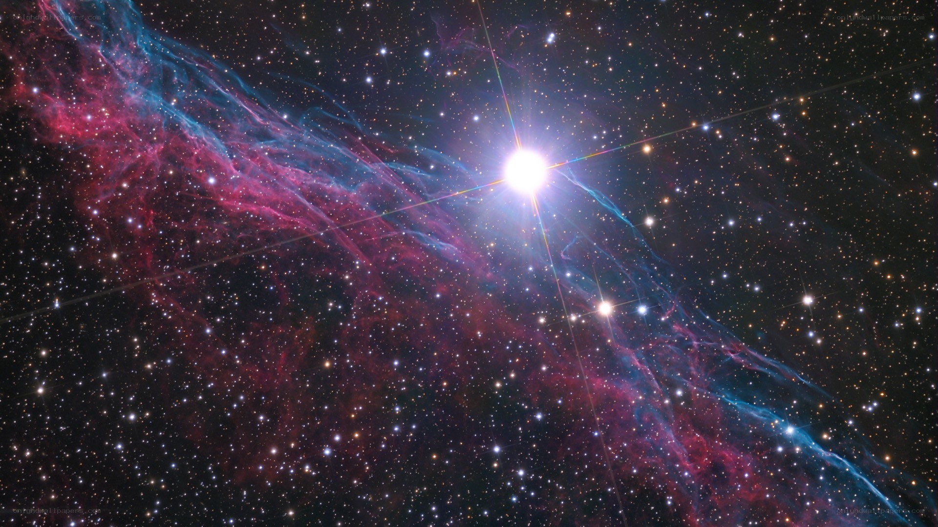 Cosmic nebula with bright star