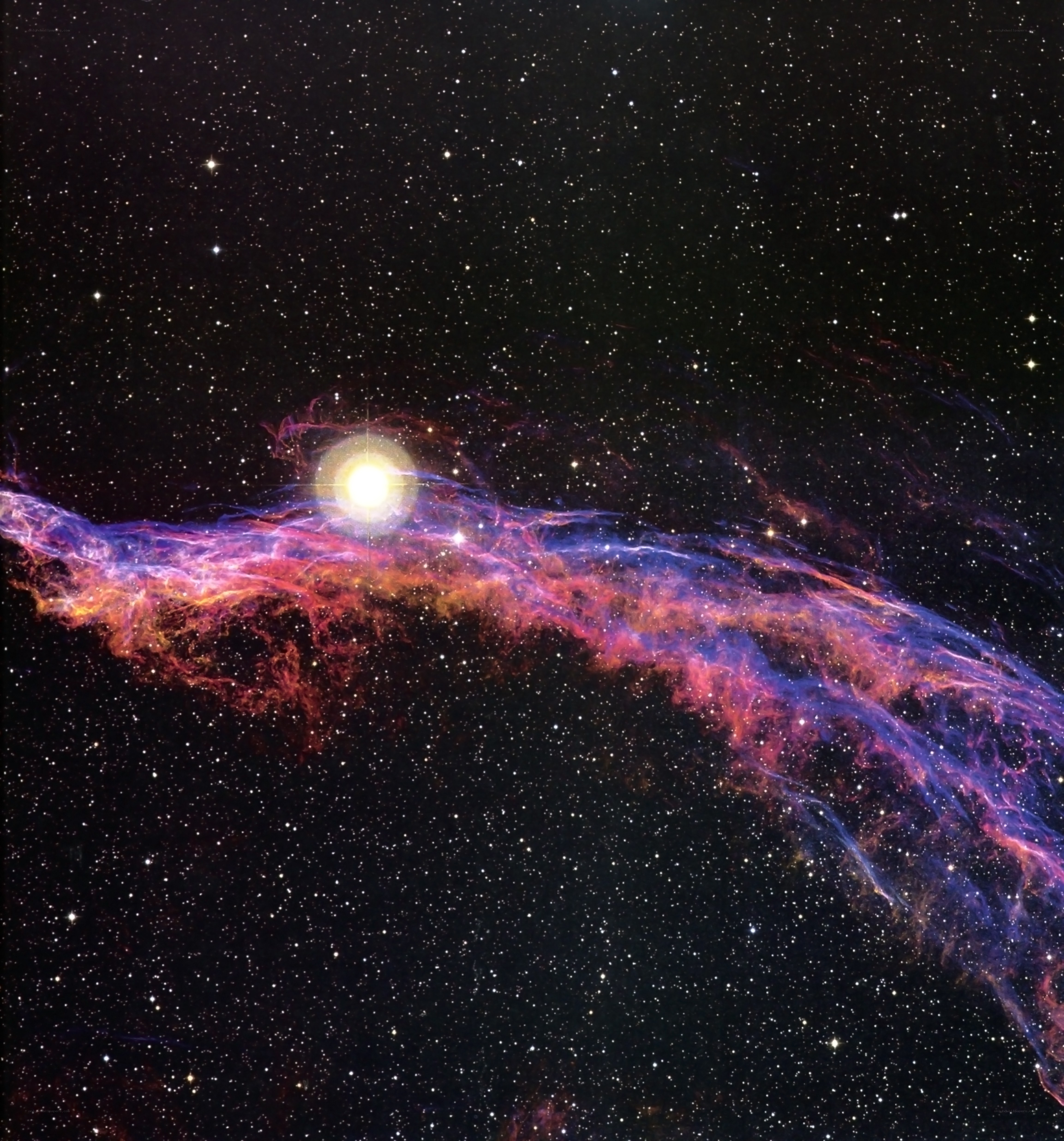 Cosmic nebula with bright star