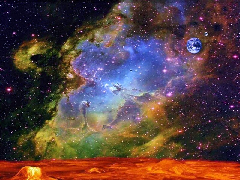 Cosmic Nebula with Earth