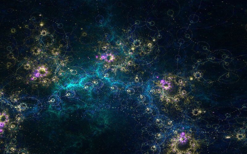 Cosmic nebula with glowing clusters