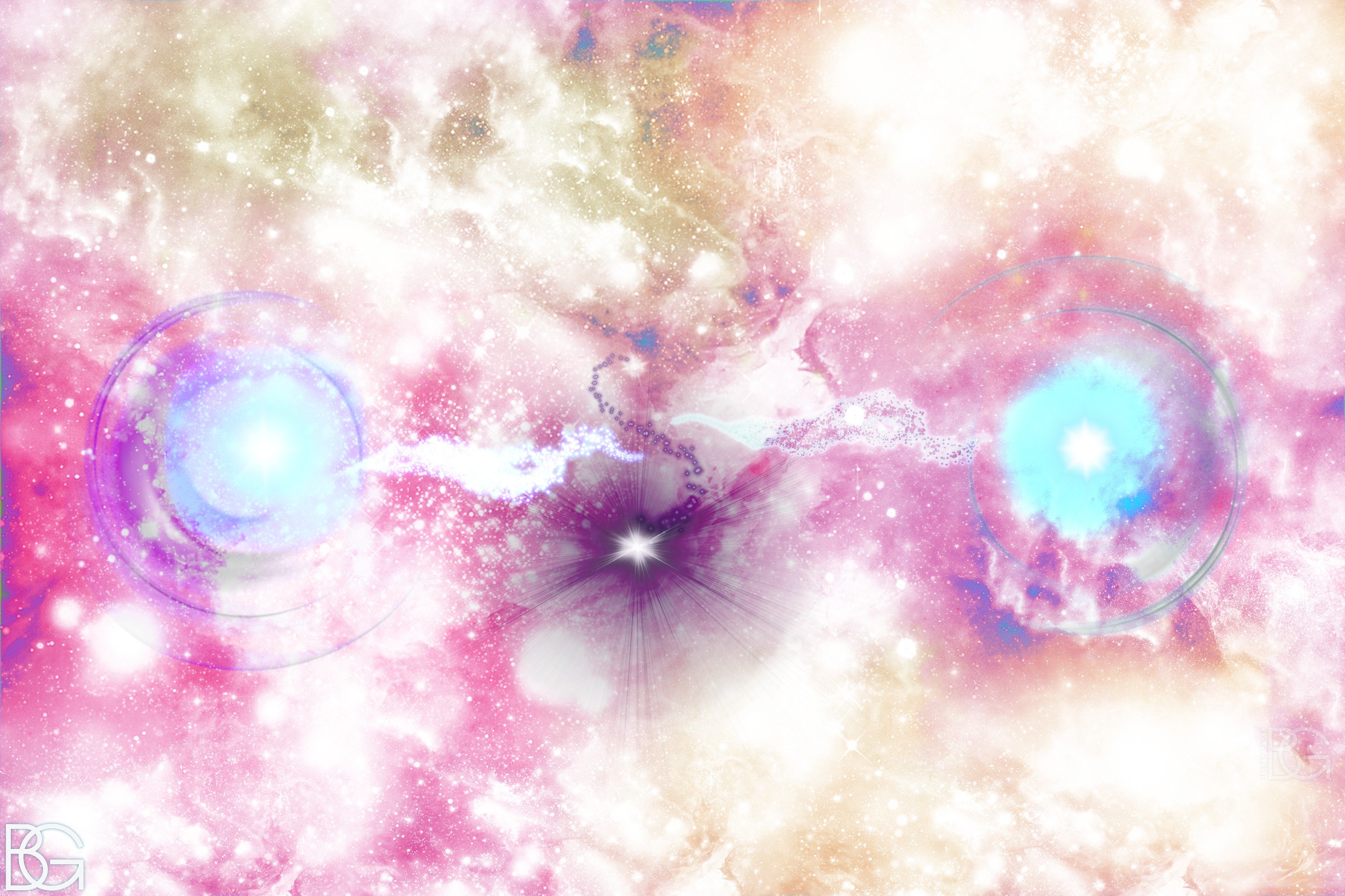 Cosmic nebula with glowing orbs