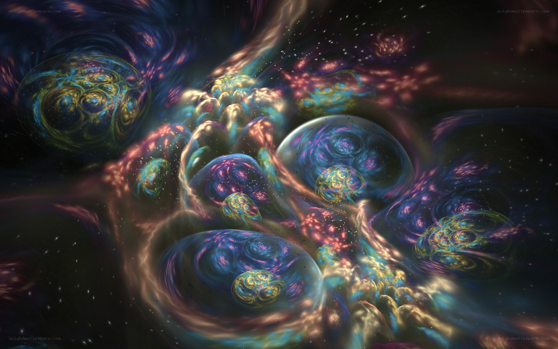 cosmic nebula with glowing spheres