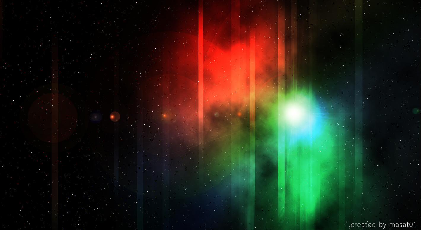 Cosmic nebula with light beams