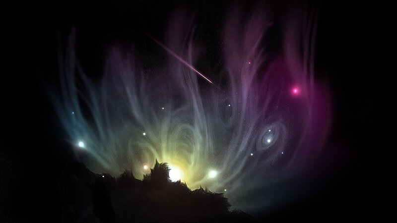 cosmic nebula with meteor