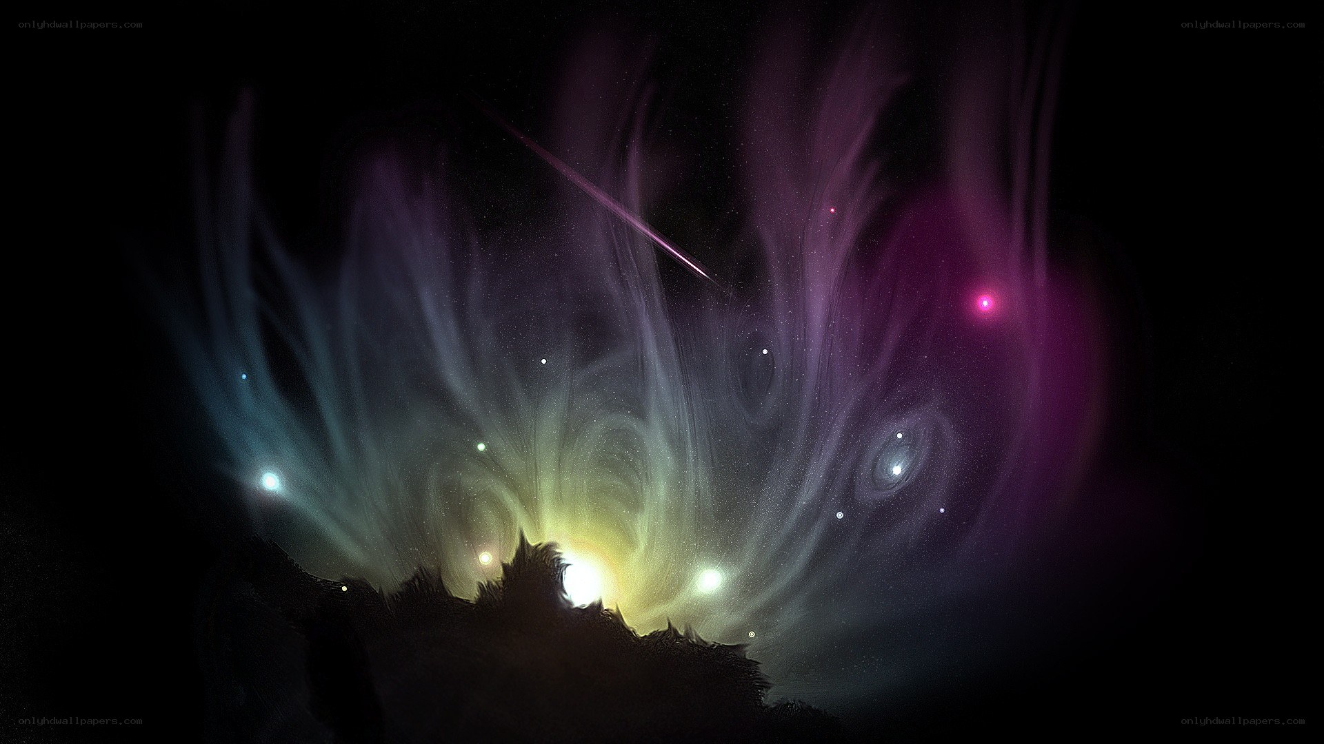 cosmic nebula with meteor