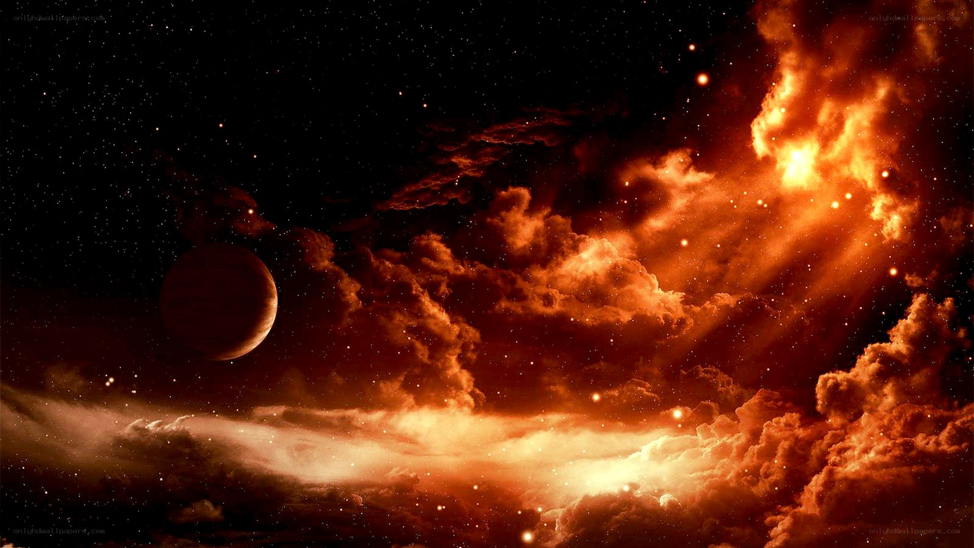 Cosmic nebula with planet