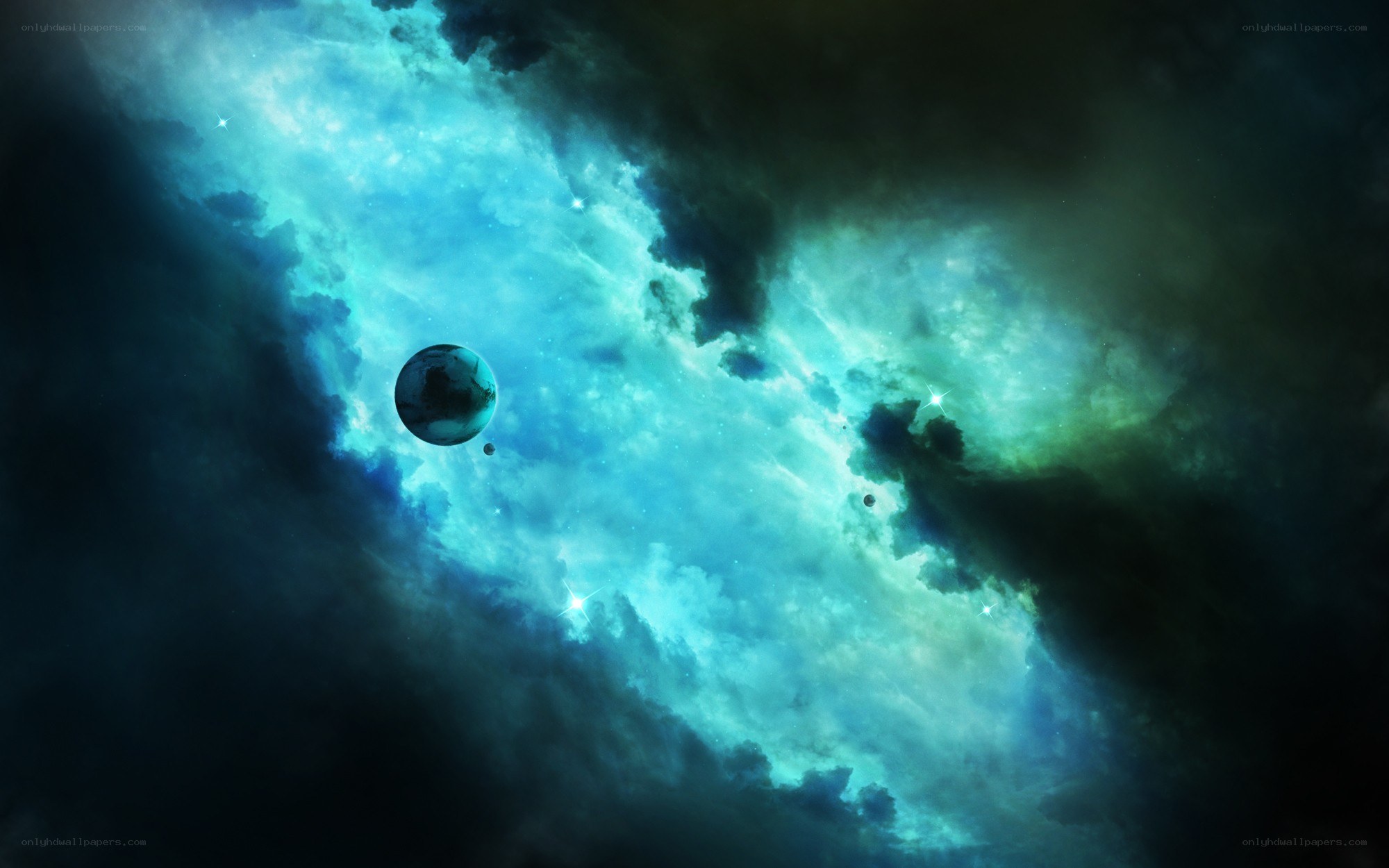 Cosmic Nebula with Planet
