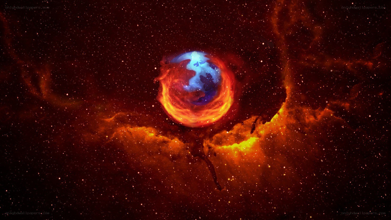 Cosmic nebula with planet
