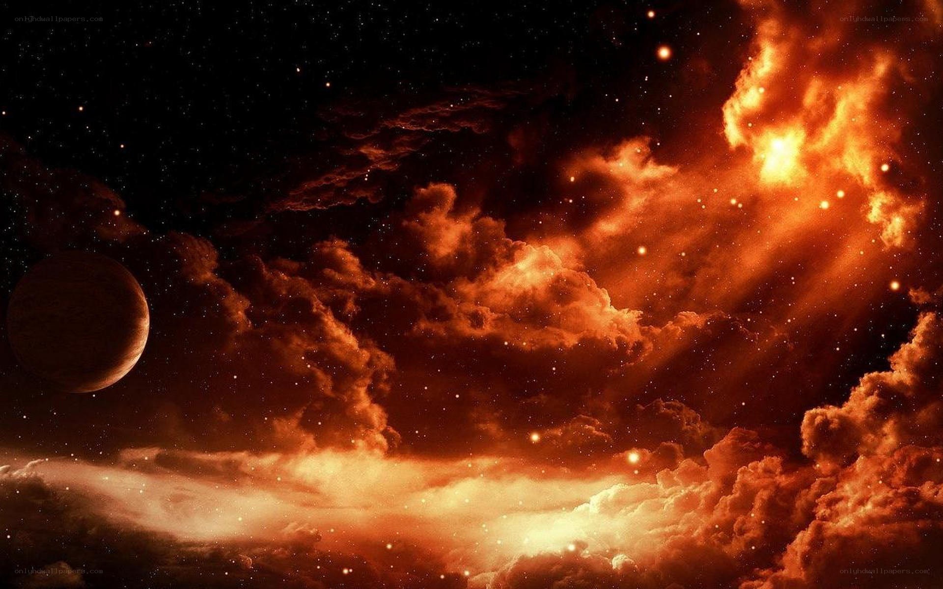 Cosmic nebula with planet