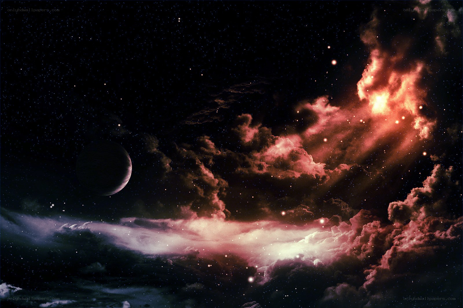 cosmic nebula with planet