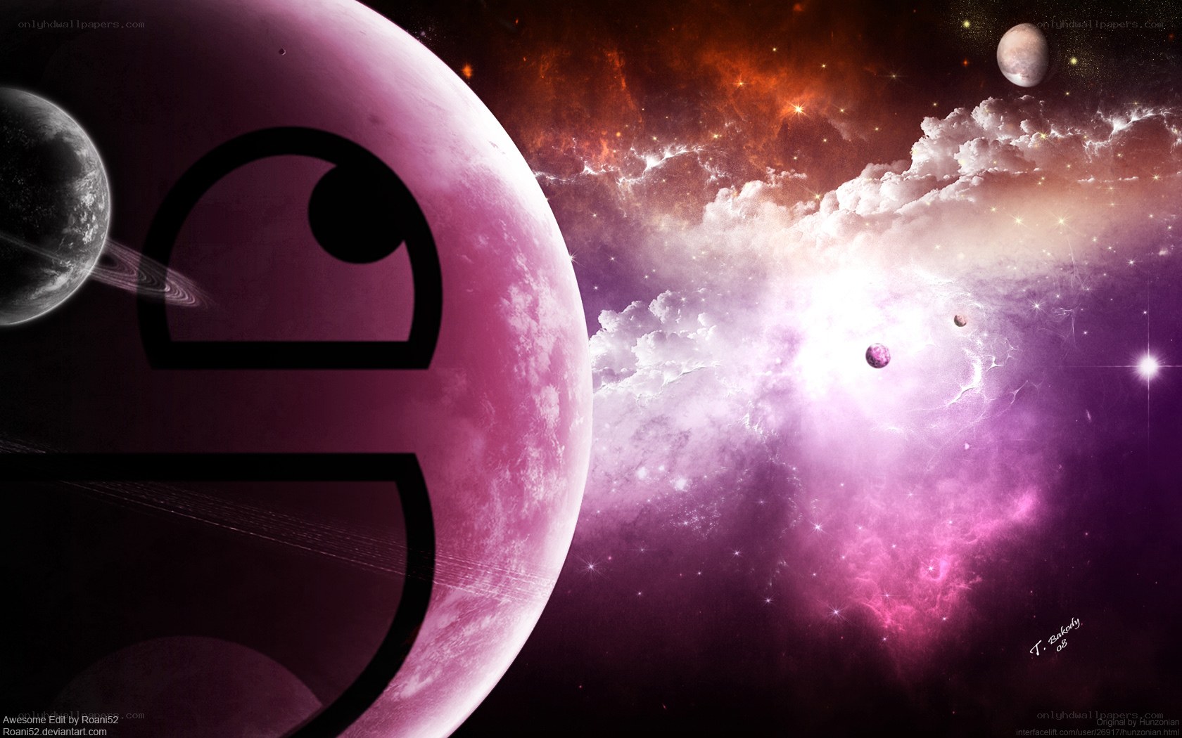 Cosmic nebula with planet