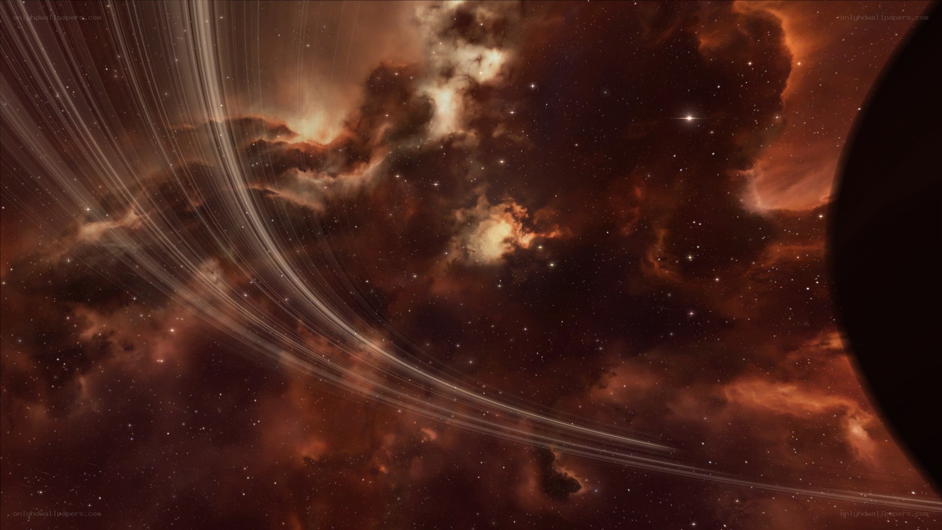 Cosmic nebula with planet