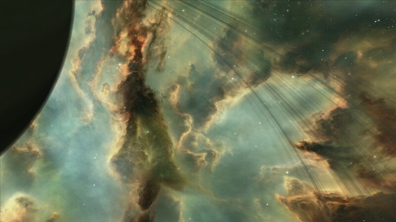 Cosmic nebula with planet
