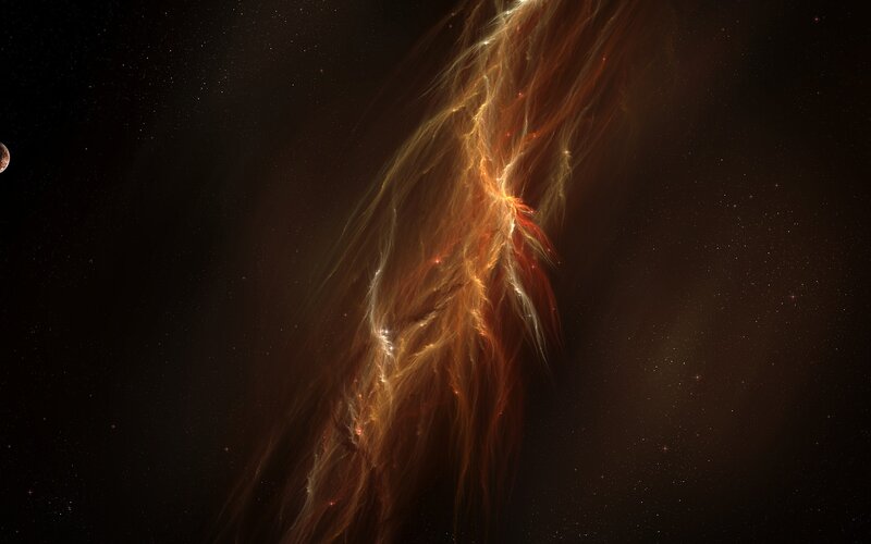 Cosmic nebula with planet