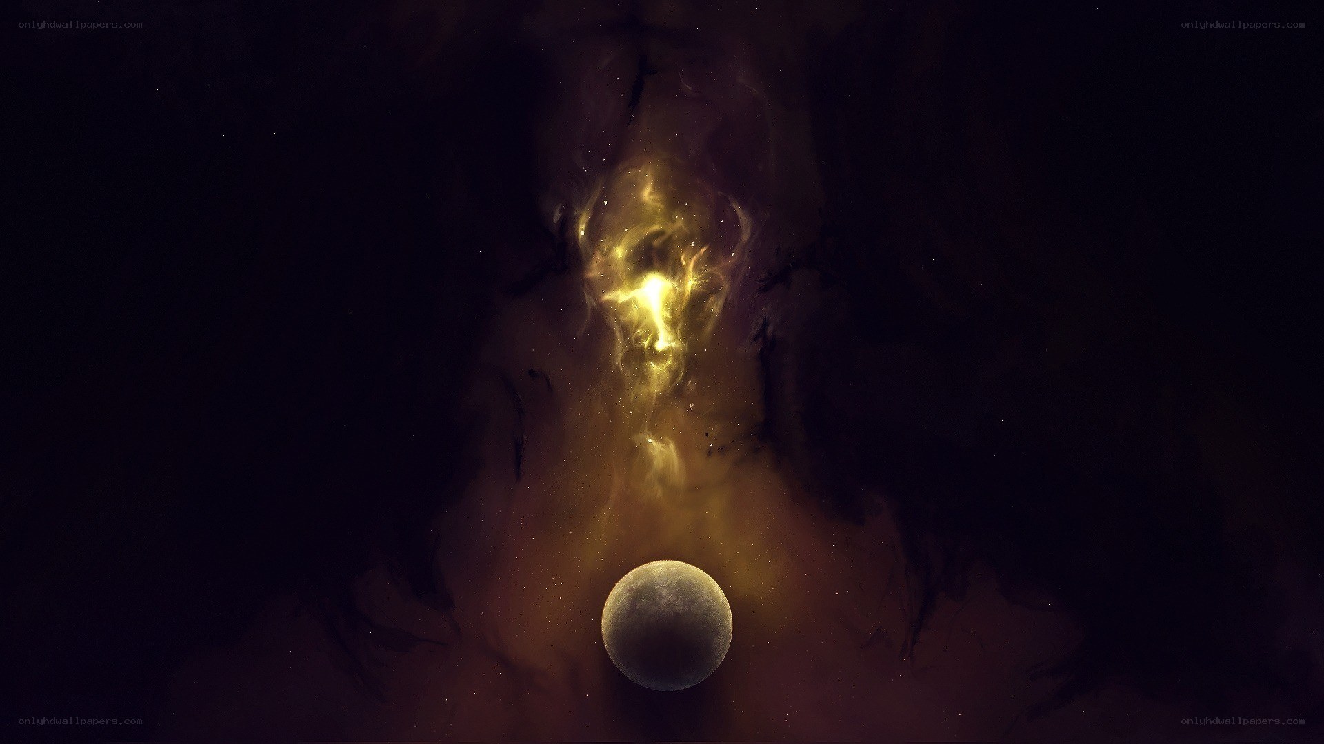 Cosmic nebula with planet